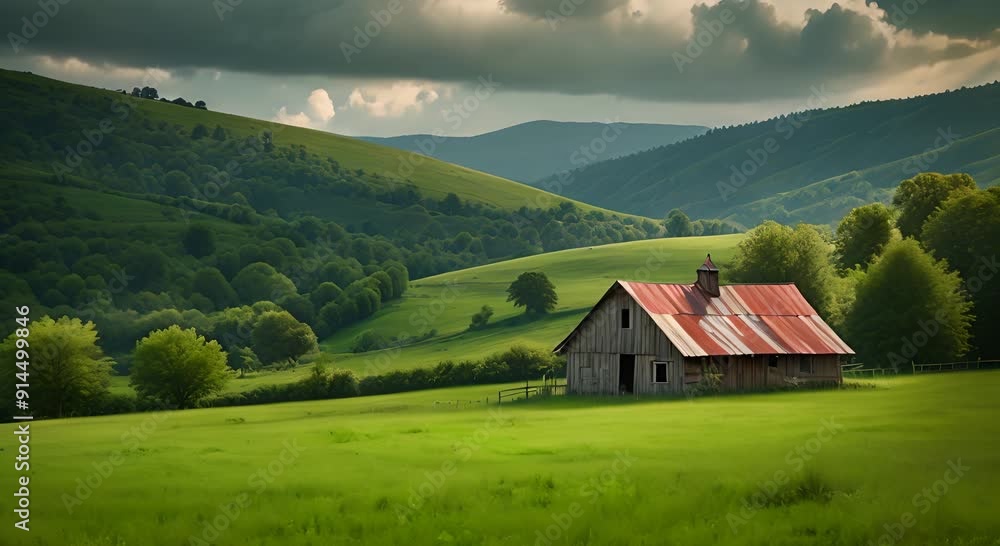 Lonely Barn in a Mountain Valley Lonely Barn in a Mountain Valley