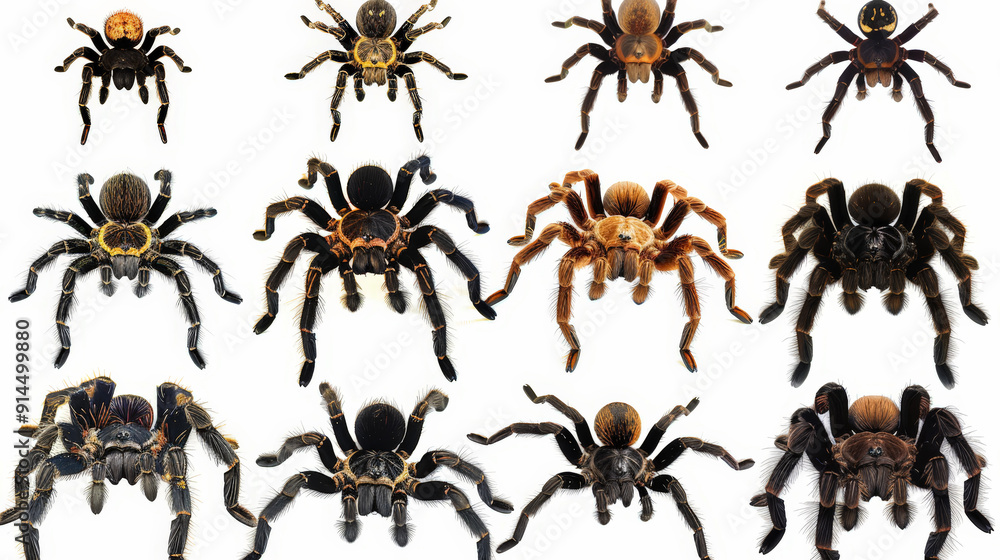 set of spider on a white background set of spider on a white background