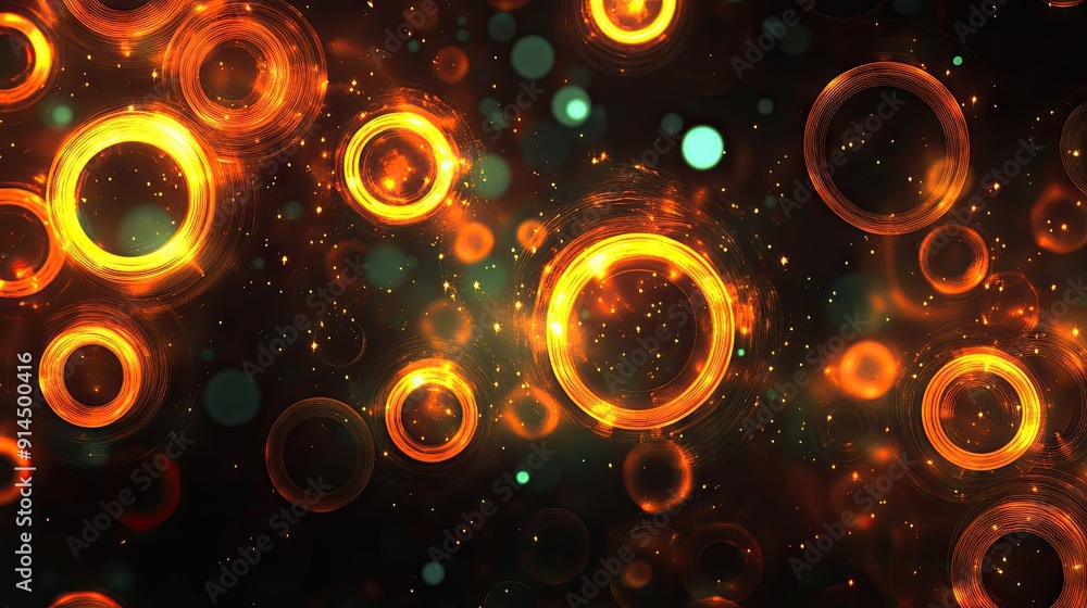 Digital fractal of glowing circles on a dark background, ideal for highlighting text, signs, and business ads. - Digital fractal of glowing circles on a dark background, ideal for highlighting text, signs, and business ads. -