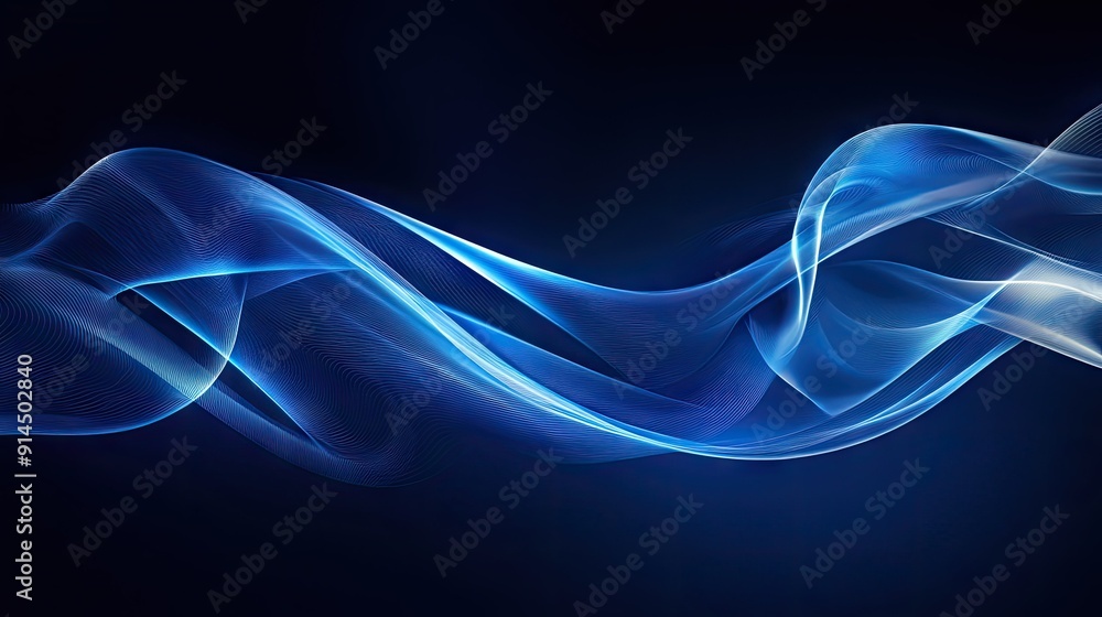 Elegant wave lines on a dark blue background, perfect for futuristic technology concepts in brochures and flyers. Elegant wave lines on a dark blue background, perfect for futuristic technology concepts in brochures and flyers.