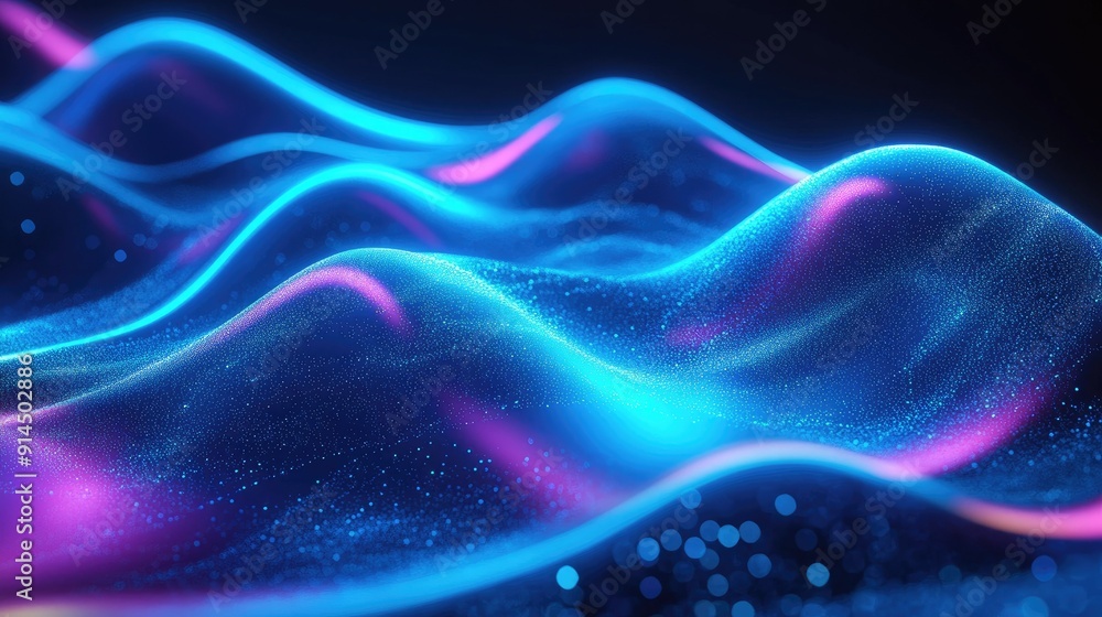 Elegant waves on a blue neon background, perfect for premium wallpaper, banner, and poster design projects. - Elegant waves on a blue neon background, perfect for premium wallpaper, banner, and poster design projects. -
