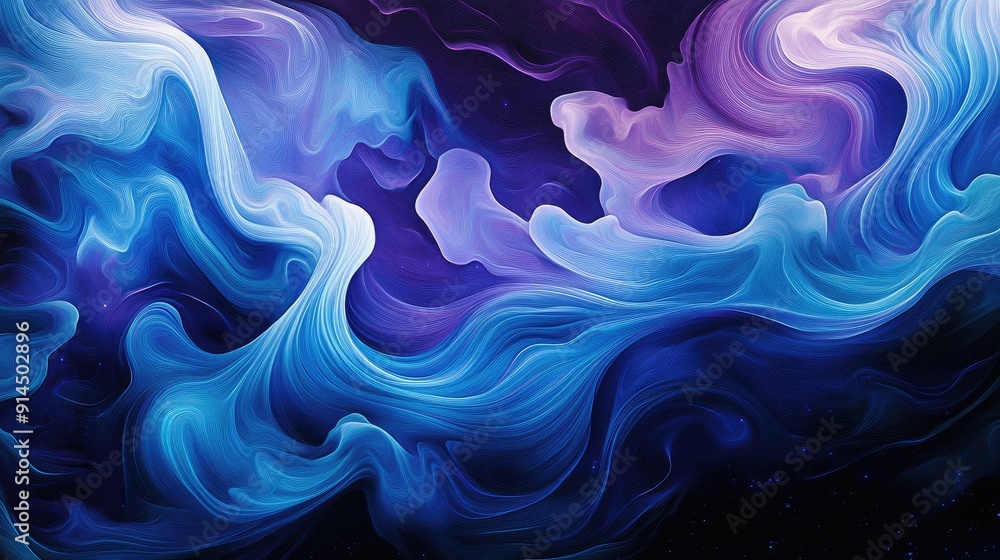 Elegant waves in blue and purple on a dark background, ideal for modern and artistic themes. -- Elegant waves in blue and purple on a dark background, ideal for modern and artistic themes. --