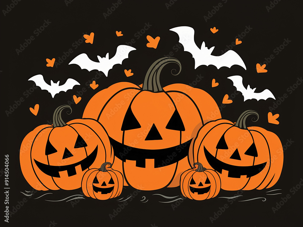 Halloween banner with orange pumpkins and bats on the black background Halloween banner with orange pumpkins and bats on the black background