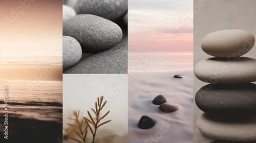 Calm natural collage for relaxation and meditation.AI Generation. photo