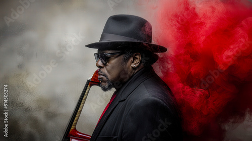 Jazz Musician Performing a Solo An evocative image capturing the essence of a talented jazz artist immersed in his music with vibrant artistic elements highlighting the passion and soul