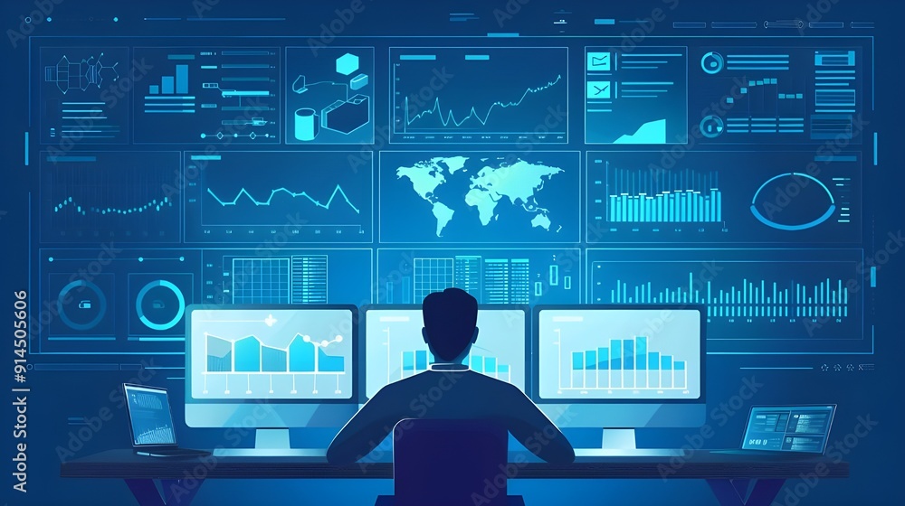 A businessman uses a dashboard of key performance indicators (KPIs) and customer data insight to analyze a sale report. A businessman uses a dashboard of key performance indicators (KPIs) and customer data insight to analyze a sale report.
