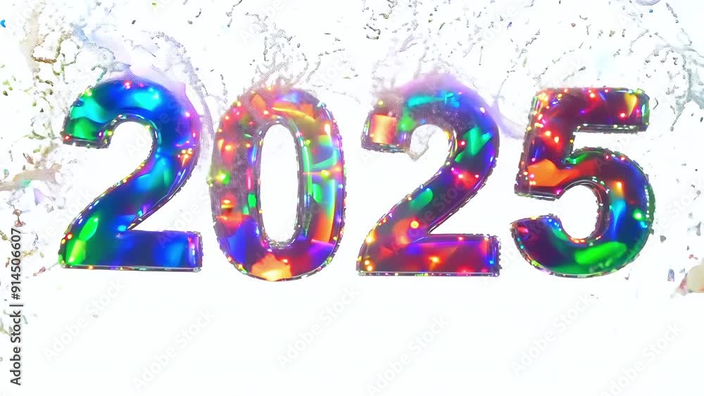 Sparkling celebration: multicolored glitter 2025 new year. Trendy multicolor text new 2025 year Sparkling celebration: multicolored glitter 2025 new year. Trendy multicolor text new 2025 year