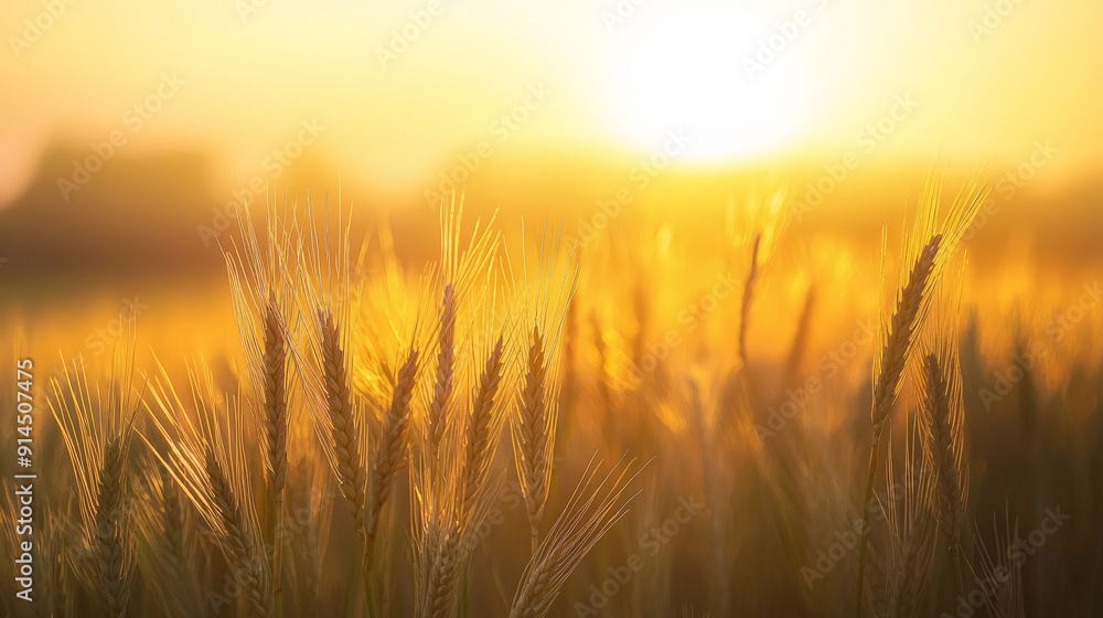 Obraz premium Golden Horizon: Wheat Fields at Dusk. Generative AI