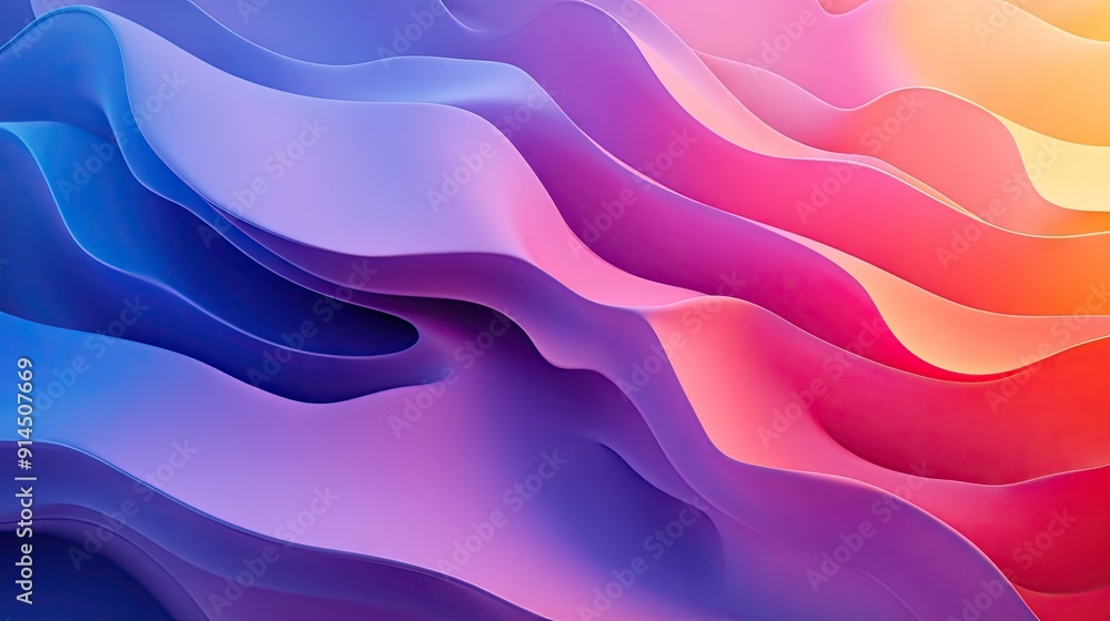 Obraz premium Minimalist modern graphic design with 3D colorful layers and wave effects, perfect for creating dynamic and stylish abstract backgrounds.