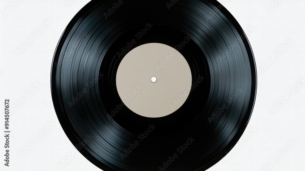 Obraz premium A single black vinyl record placed on a white background