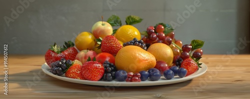 Wallpaper Mural Plate of fresh fruit platter, 4K hyperrealistic photo Torontodigital.ca