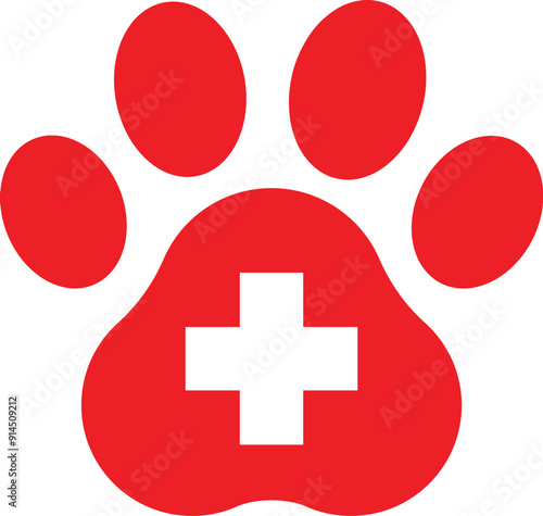 Paw first aid icon isolated on white background . Pets first aid symbol . Vector illustration