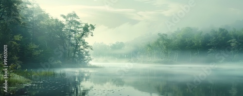 Wallpaper Mural Misty morning fog rolling over a tranquil lake, 4K hyperrealistic photo Torontodigital.ca