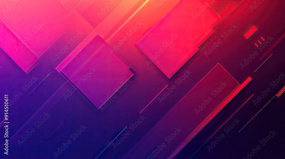 Obraz premium Red to purple gradient with abstract geometric shapes, creating a visually appealing background.