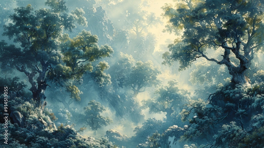 Fototapeta premium Mystical forest: enchanted woodland - generative ai