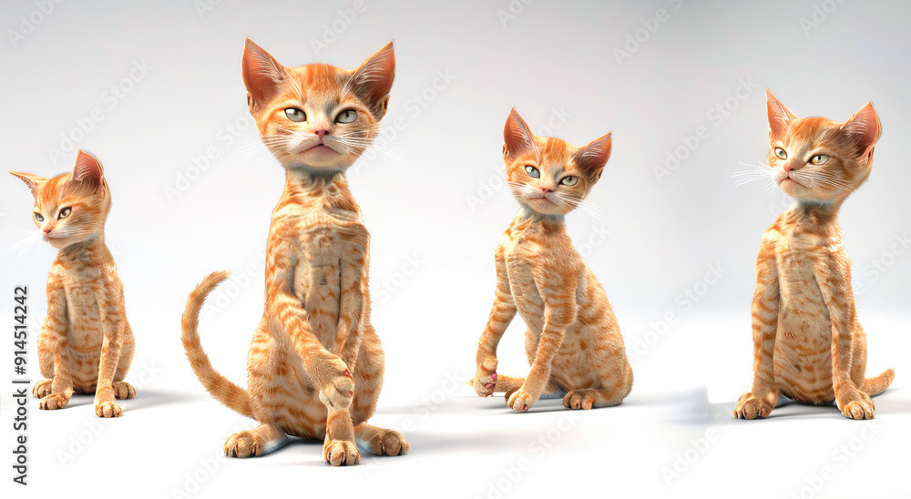 3D Model of Anthropomorphic Cat Character in Multiple Poses Stock ...