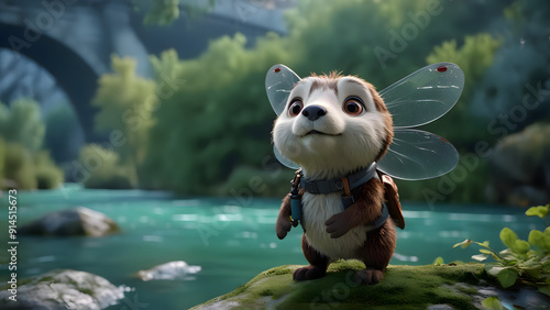 Charming Seine River scene with joyful family exploring French landmarks, excited otter parents and child having fun