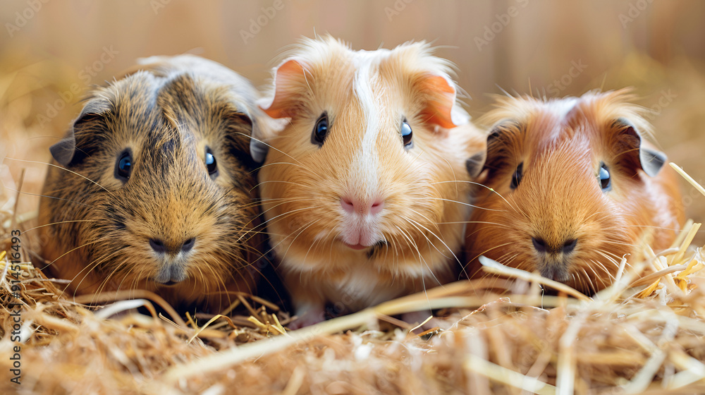 Cute funny guinea pigs and hay outdoors, closeup ,Three lovely guinea pigs on the ground ,Family of domestic guinea pig ,Photography of nature and wildlife
Cute funny guinea pigs and hay outdoors, closeup ,Three lovely guinea pigs on the ground ,Family of domestic guinea pig ,Photography of nature and wildlife