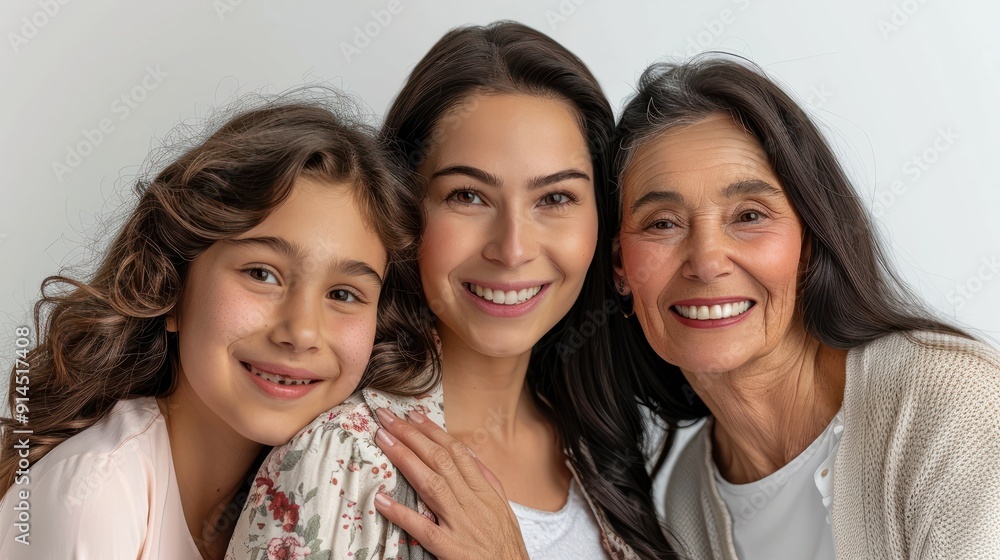 Latin grandmother. daughter and daughter smiling on a white background Latin grandmother. daughter and daughter smiling on a white background