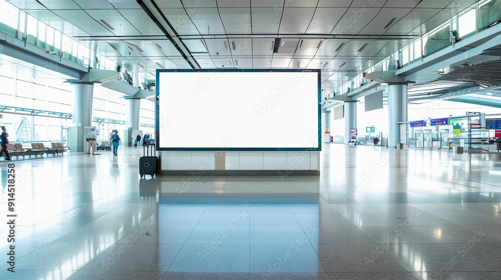 Blank billboard at airport. White space for text in the airport. Mockup billboard in public traffic
