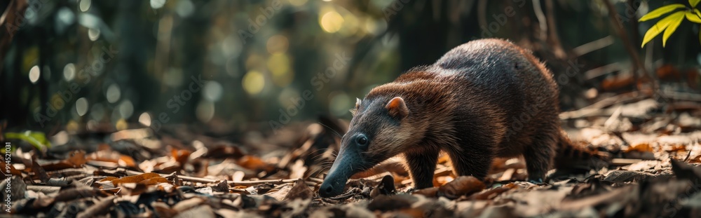 The anteater explores the forest floor in search of insects The anteater explores the forest floor in search of insects
