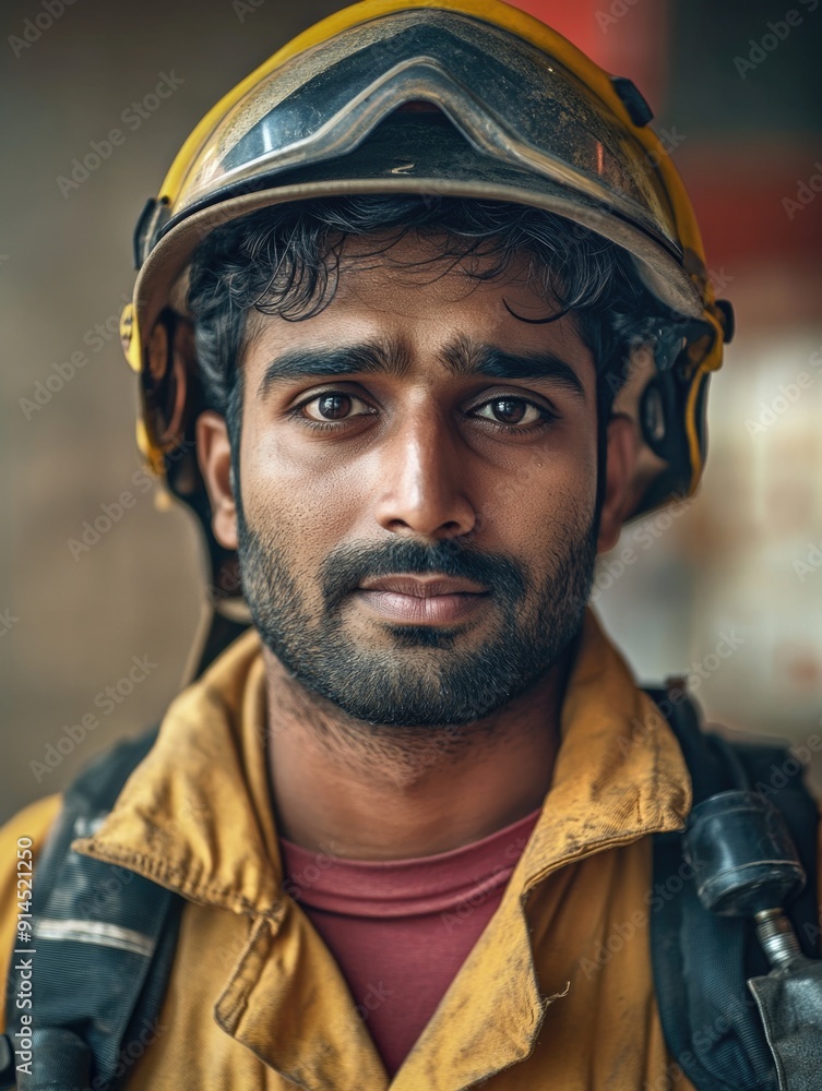 A person wearing a fireman's uniform and helmet, suitable for illustrations on firefighter-themed topics or stock photography A person wearing a fireman's uniform and helmet, suitable for illustrations on firefighter-themed topics or stock photography