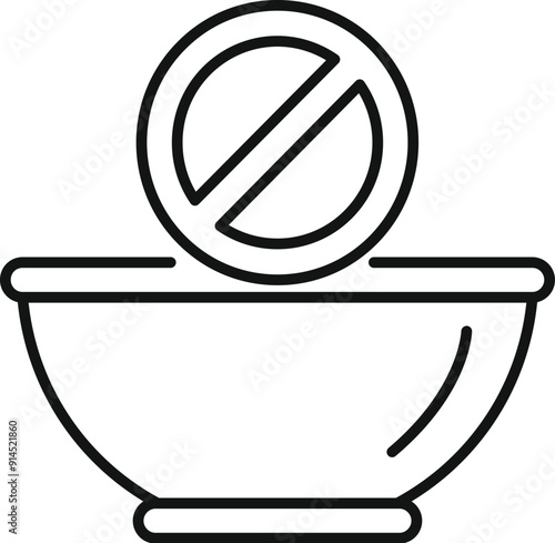 Line icon of a bowl with a forbidden symbol, representing the concept of forbidden food