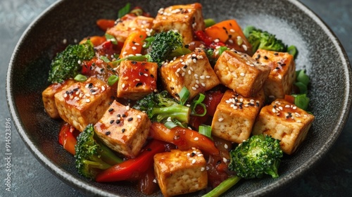 Vibrant Tofu Stir-Fry Bursting with Colorful Vegetables, Packed with Protein and Calcium