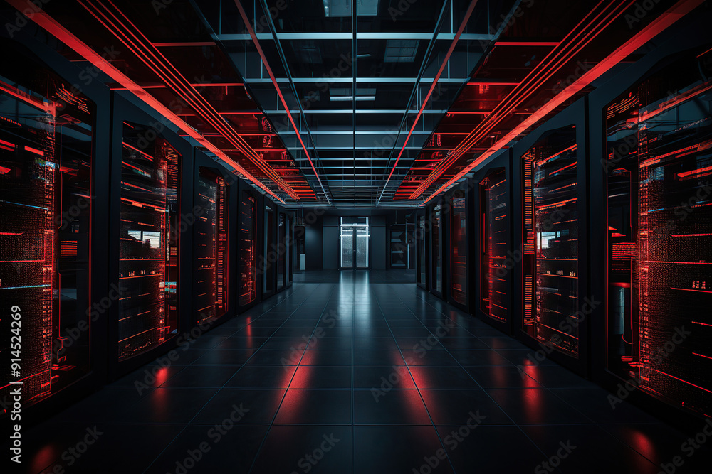 Modern data center with server racks in dark room Modern data center with server racks in dark room