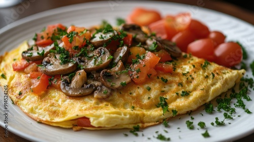 Wholesome Vegetable Omelet with Mushrooms, Bell Peppers, and Cheese, a Protein-Rich Delight