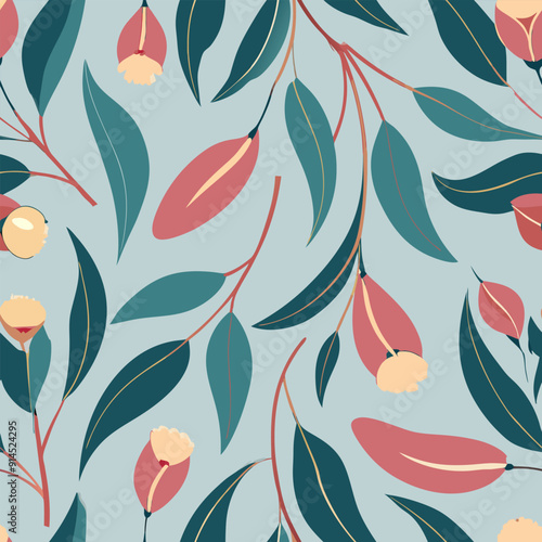 pastel australian gum blossom eucalyptus seamless pattern