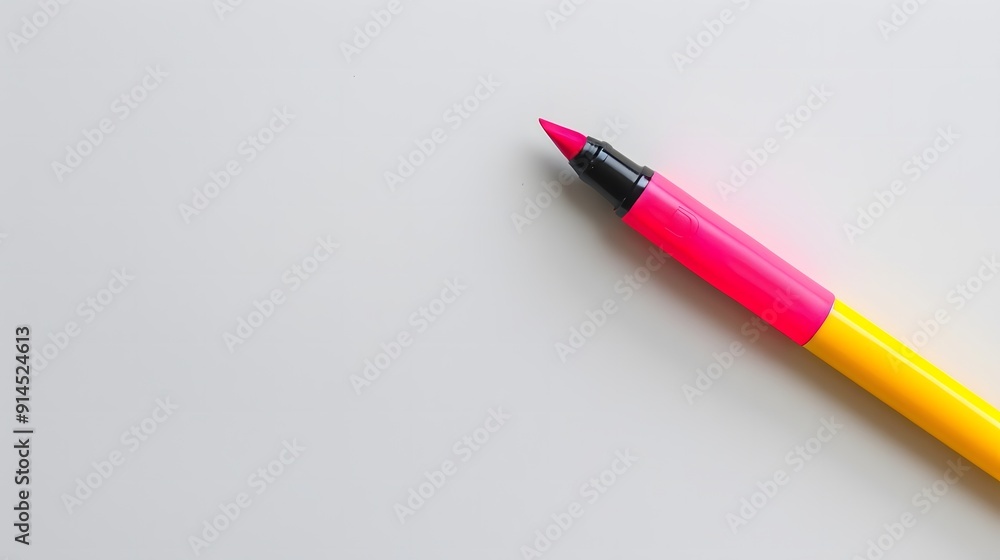 Pink Highlighter Pen, Close-Up on White Background with Copy Space, Minimalist Stationery Photo Pink Highlighter Pen, Close-Up on White Background with Copy Space, Minimalist Stationery Photo
