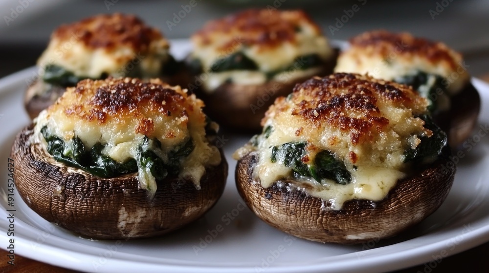 Gourmet Stuffed Mushrooms with Cheese and Spinach - Delicious Protein-Packed Appetizer for Entertaining and Events Gourmet Stuffed Mushrooms with Cheese and Spinach - Delicious Protein-Packed Appetizer for Entertaining and Events
