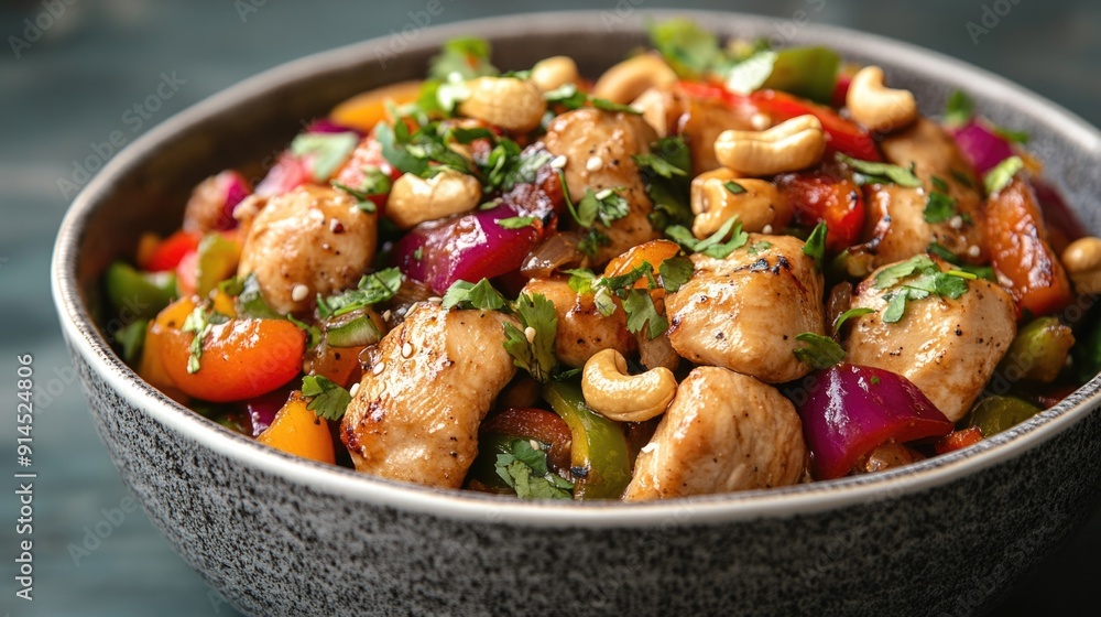 Colorful Chicken and Vegetable Stir-fry with Cashews - Healthy and Protein-rich Meal Colorful Chicken and Vegetable Stir-fry with Cashews - Healthy and Protein-rich Meal