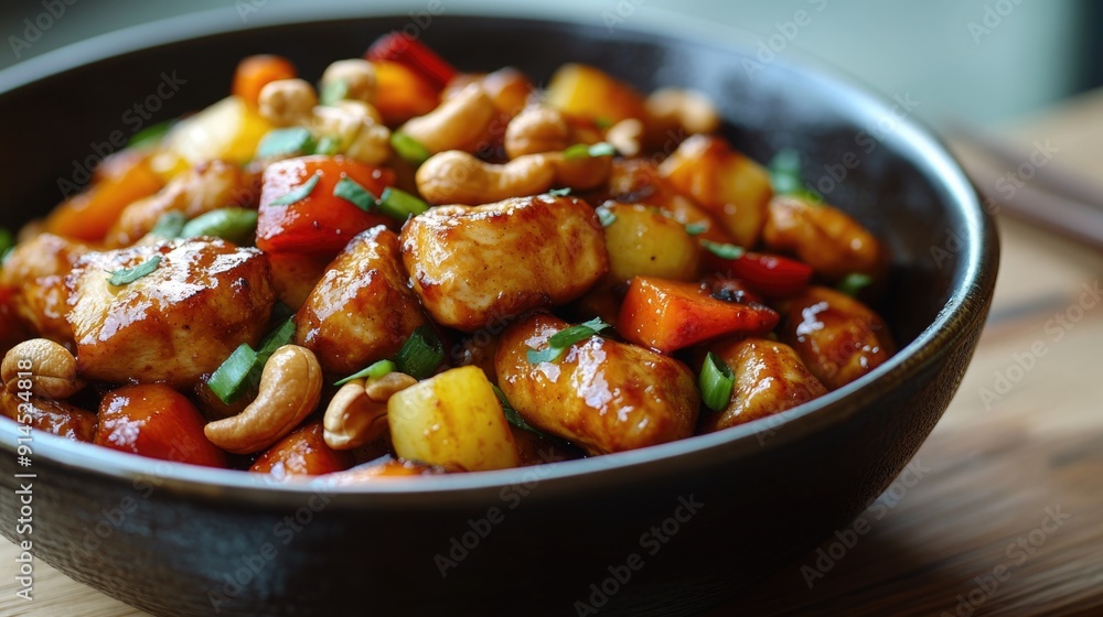 Vibrant Chicken and Vegetable Stir-Fry with Cashews - Healthy and Flavorful Dish Vibrant Chicken and Vegetable Stir-Fry with Cashews - Healthy and Flavorful Dish