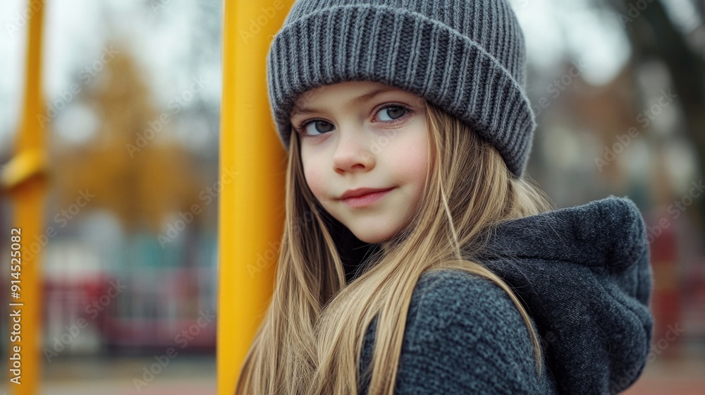 A youthful female dressed in casual attire with a hat and jacket, possibly on her way to or from an outdoor activity A youthful female dressed in casual attire with a hat and jacket, possibly on her way to or from an outdoor activity