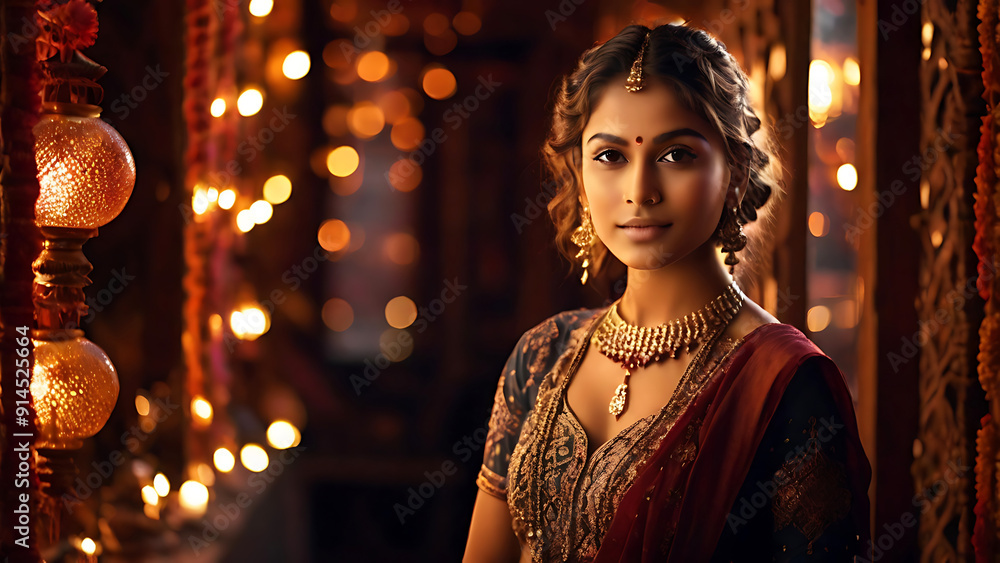 Indian woman celebrating Diwali, Festival of Lights, Hindu festival. Indian woman celebrating Diwali, Festival of Lights, Hindu festival.