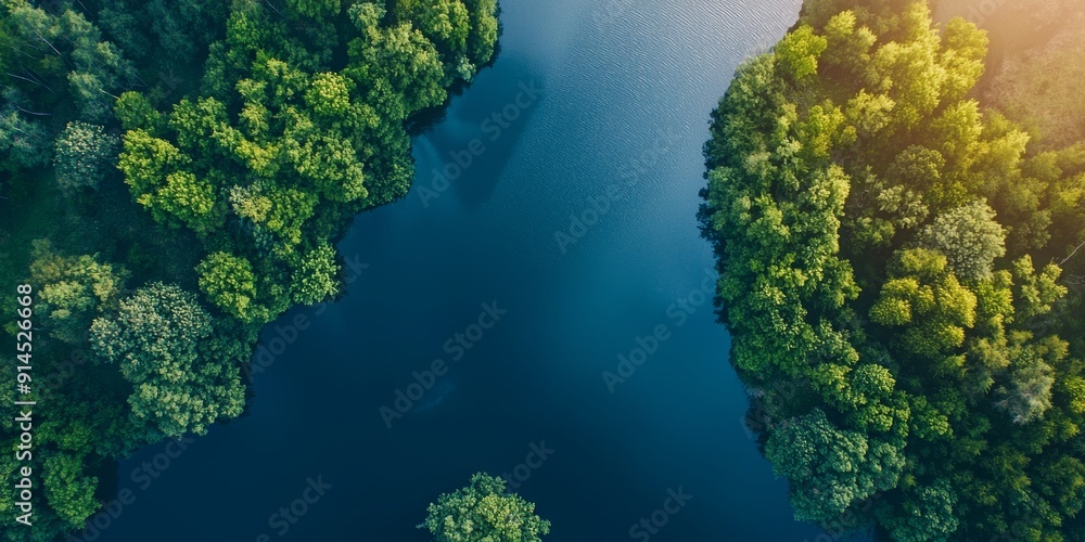 Serene Aerial View of a Body of Water for Nature and Travel Concepts Generative AI Serene Aerial View of a Body of Water for Nature and Travel Concepts Generative AI