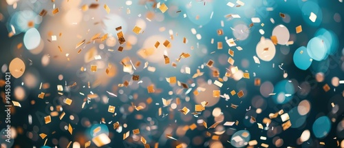 Closeup of confetti falling during a celebration
