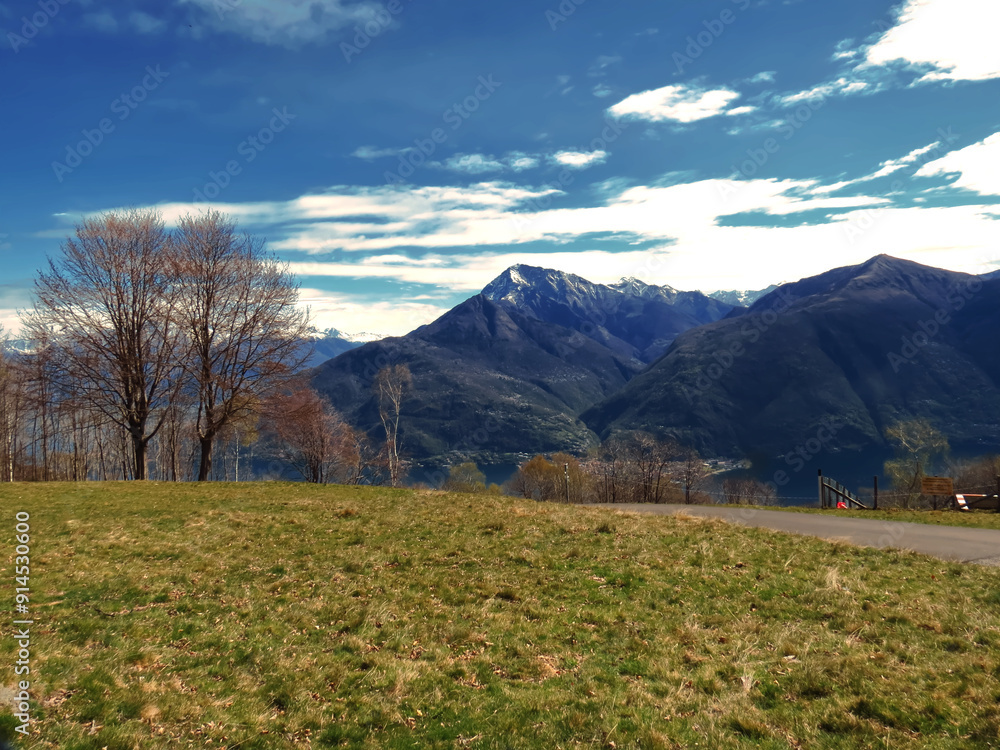 Fototapeta premium Mountain panorama in the province of Como, Cremia.