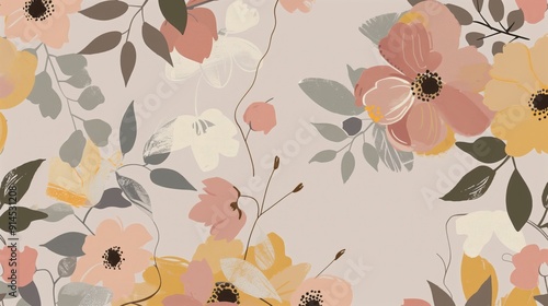 minimalist floral PC wallpaper, muted color palette, botanical shapes