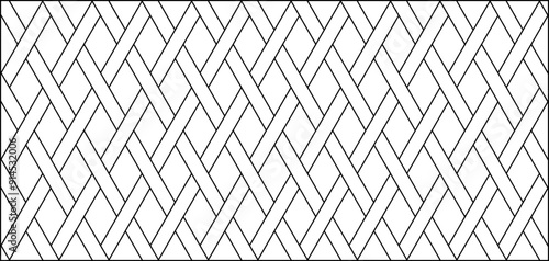 Seamless geometric weave pattern. Black and white abstract background with rhombuses, lines. photo