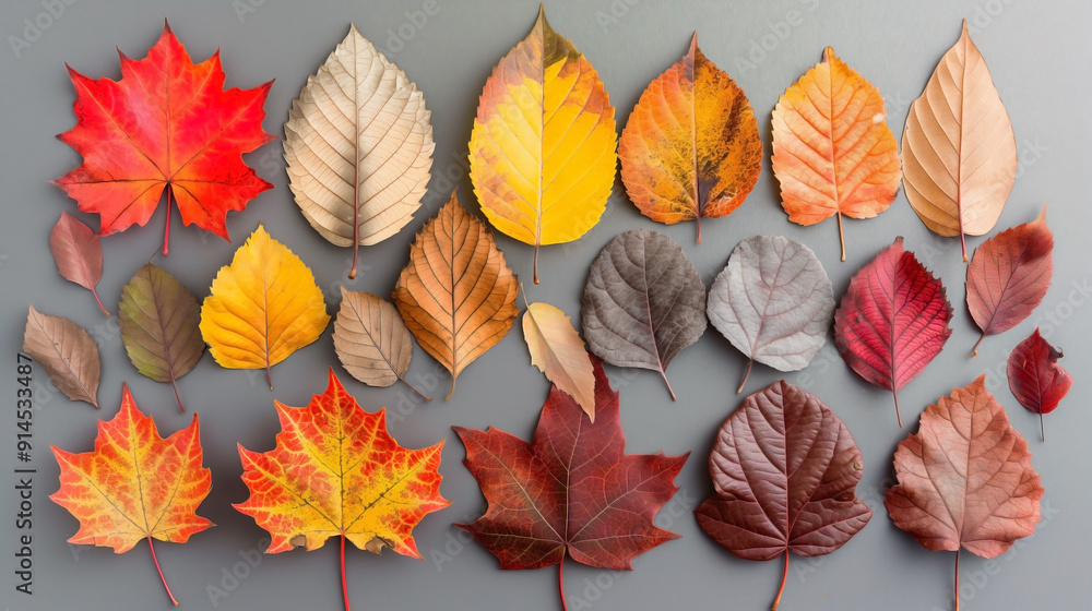 a flat lay composition featuring colorful autumn leaves. Arrange the leaves neatly on a flat surface a flat lay composition featuring colorful autumn leaves. Arrange the leaves neatly on a flat surface
