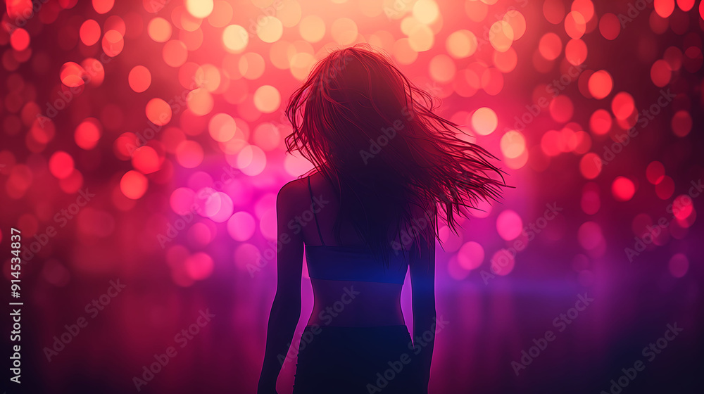 Woman silhouette with colorful bokeh lights Woman silhouette with colorful bokeh lights