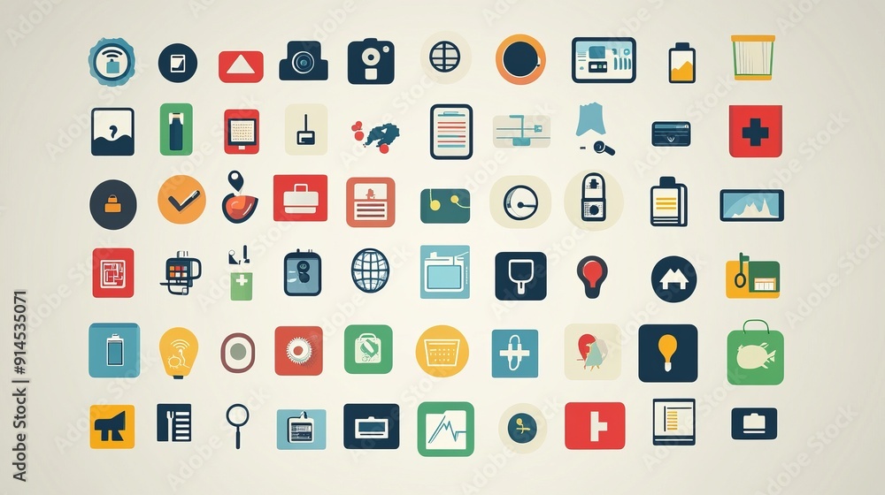 Collection of diverse, colorful flat design icons set. Collection of diverse, colorful flat design icons set.