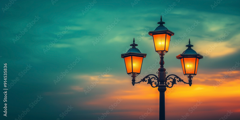 an old Asian double street lamp in the evening an old Asian double street lamp in the evening