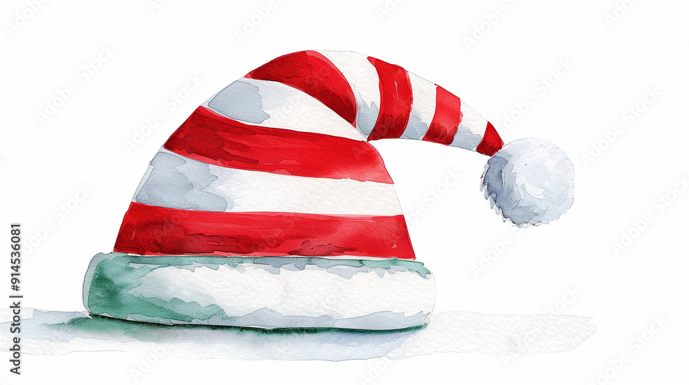 Christmas Hat - A Classic Holiday Accessory with Red and White Stripes and a Pom Pom. Perfect for Celebrating the Festive Season in Style Christmas Hat - A Classic Holiday Accessory with Red and White Stripes and a Pom Pom. Perfect for Celebrating the Festive Season in Style