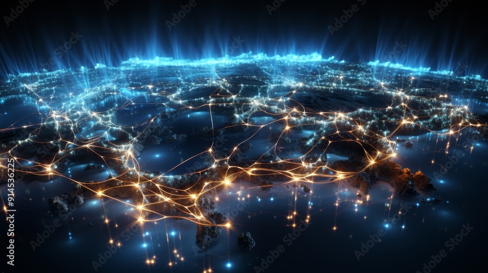 Stunning aerial views of illuminated cities at night. Stunning aerial views of illuminated cities at night.
