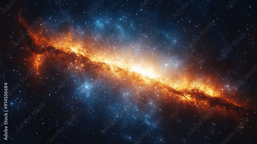 Obraz premium A galaxy with a bright orange line in the middle