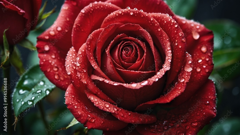 Red rose flower petals with water drops macro closeup Red rose flower petals with water drops macro closeup